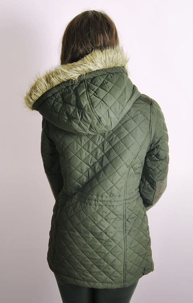 Womens Winter Hooded Quilted Jacket with Drawstring Waist